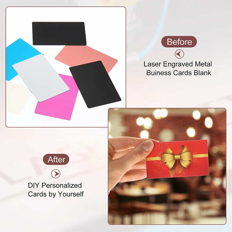 Aluminum Name Card 100/120pcs Sublimation Metal Business Cards Blank 86x54x0.21mm Aluminum Laser Engraving Printable Name Card for Custom DIY