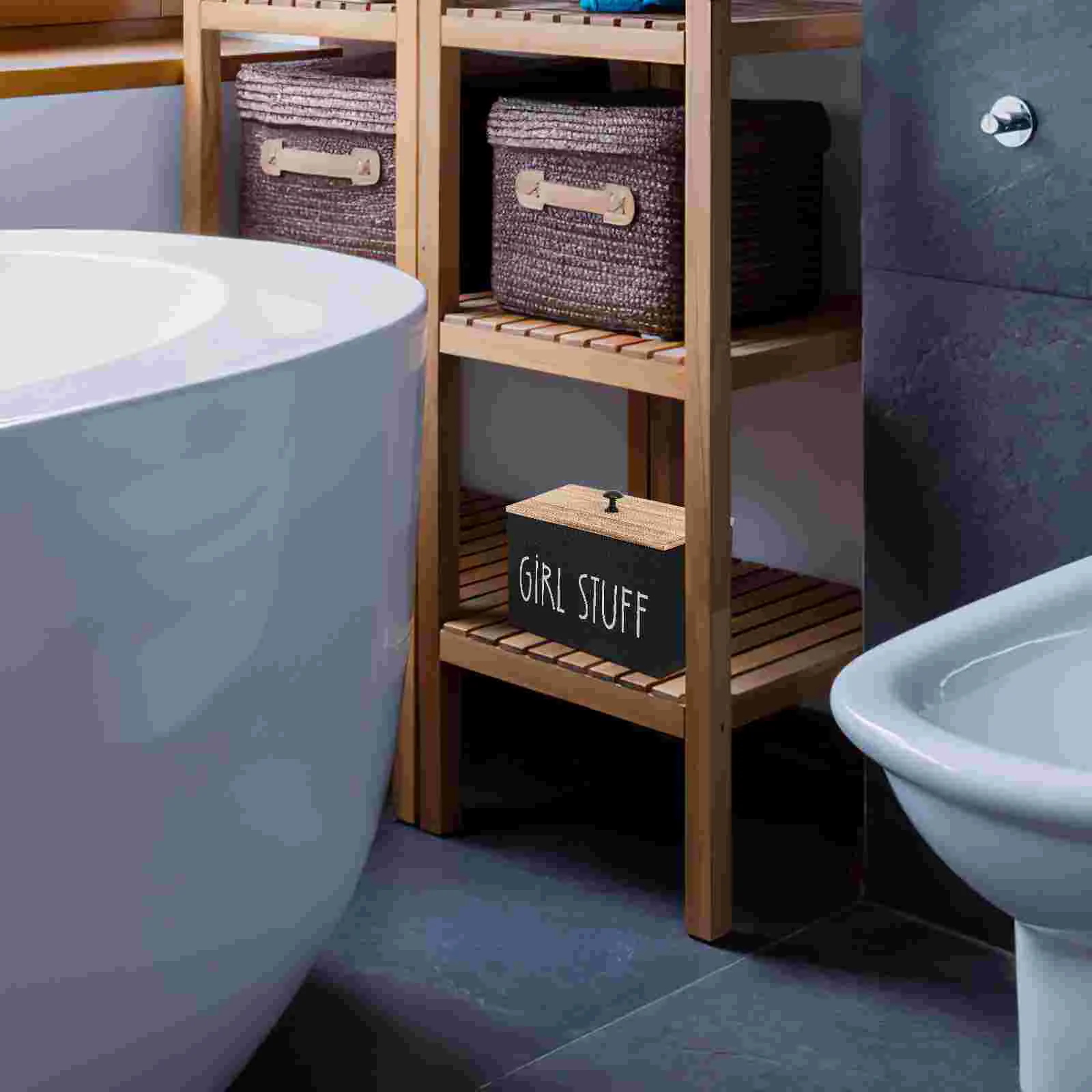 Sanitary Napkin Storage Box Cotton Pads Holder Period Organizer Desktop Makeup Wooden Bin With Lid 2
