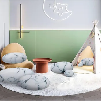 Three-Dimensional Curve Living Stones 7 Piece Set Floor Pillows Mixed Designs Home Decoration Stuffed Throw Pillows White 2