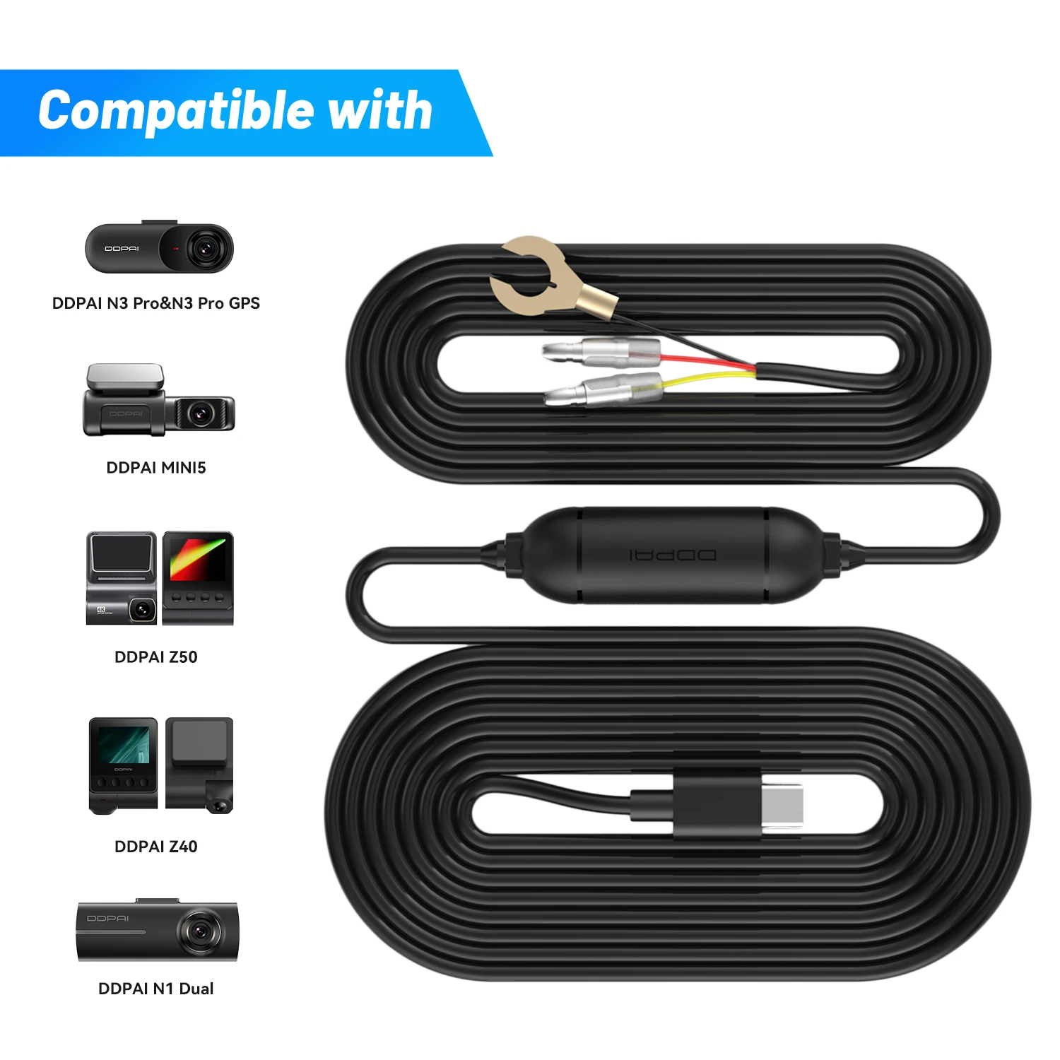 Ddpai Mini5 Z40 N3 Pro N1 Dual Car Dvr Dash Cam Mirror Camera Cavo Di Ricarica