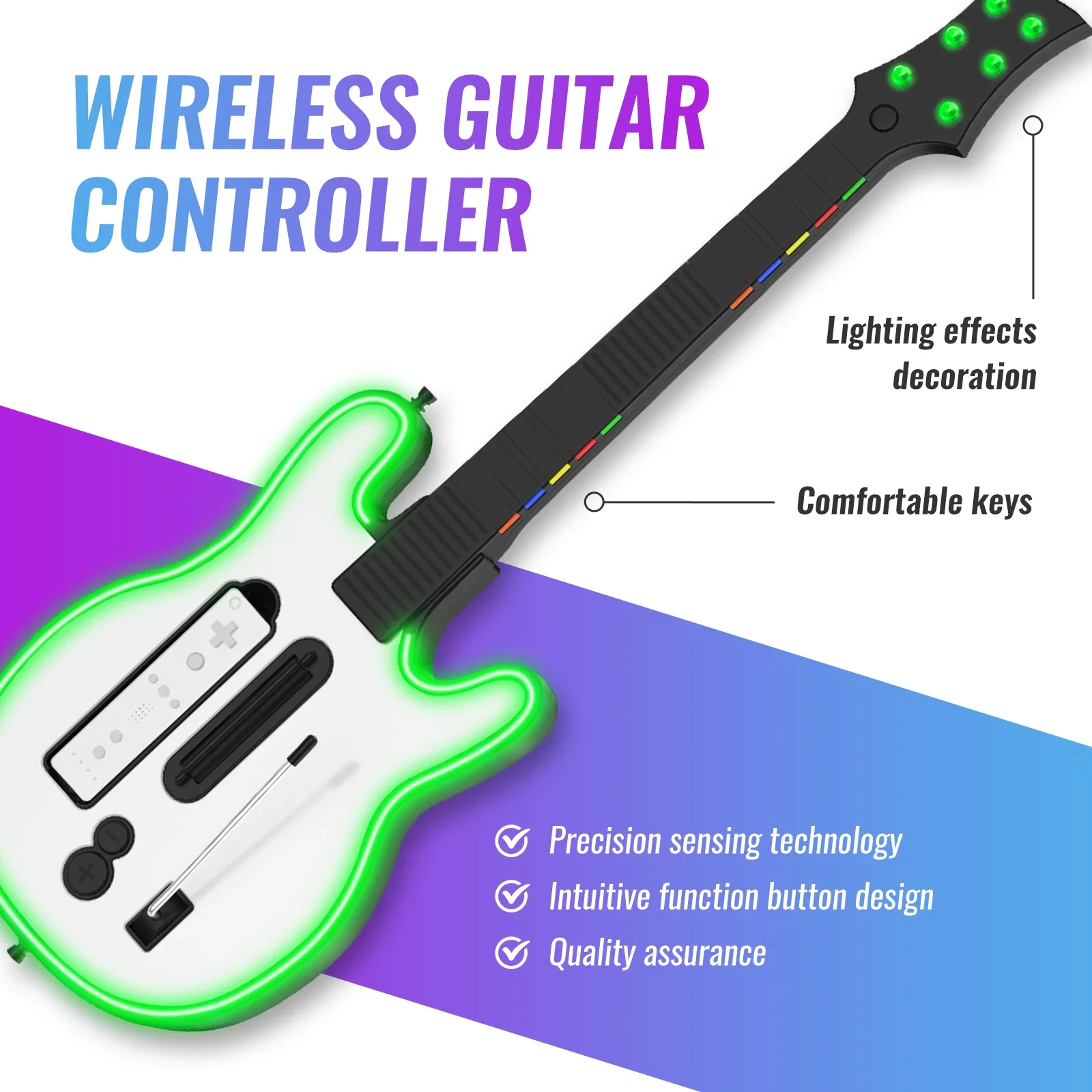 W001 31.8inch master For WII wireless guitar controller game console 2.4G suitable gameplay for rock band games 5 RGB light