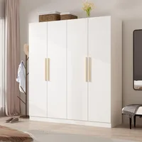 4 Door Wardrobe Armoires and Wardrobes with Storage Shelevs, Armoire Wardrobe Closet with Hanging Rod, Wooden Handles 1