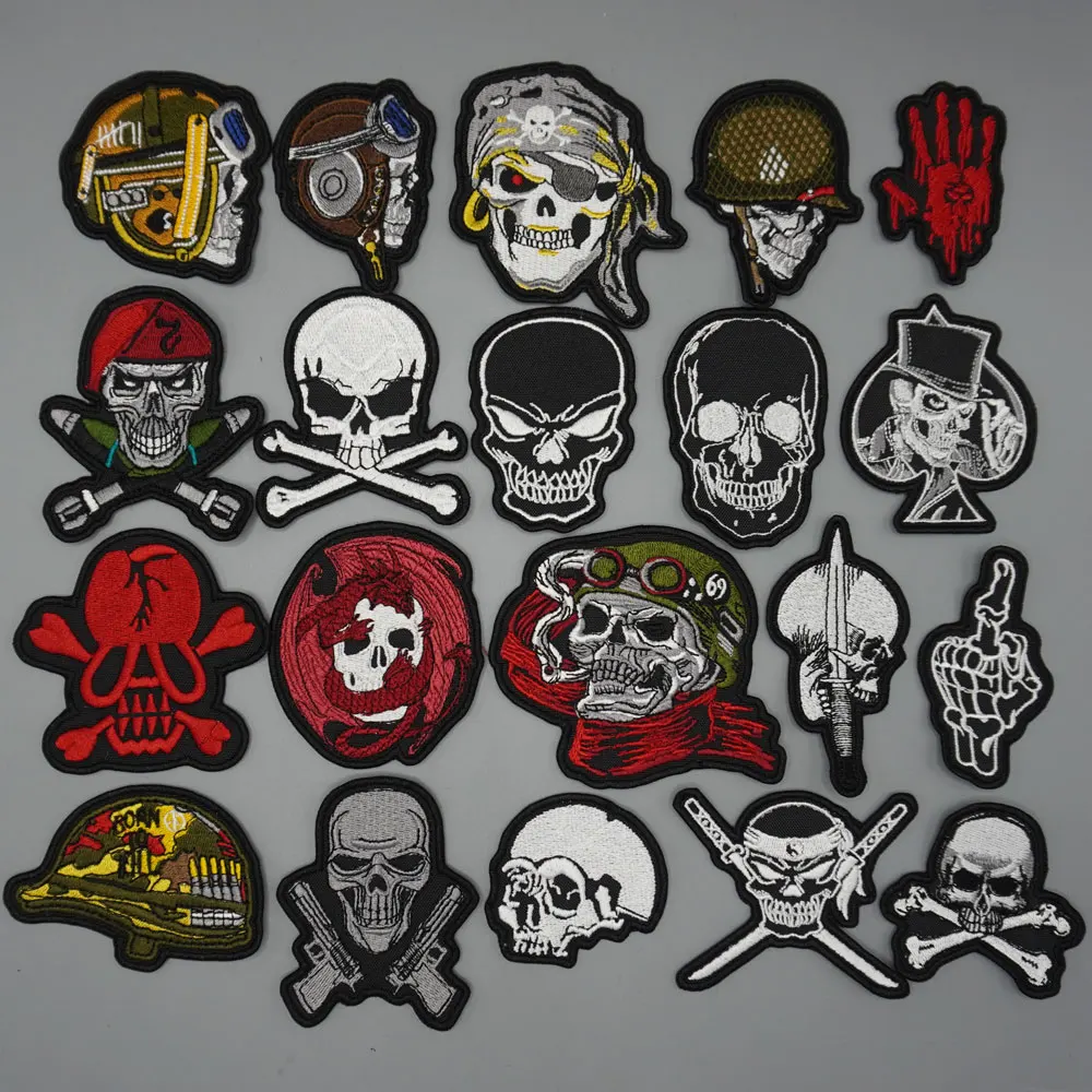 Taktische Totenkopf-Stickerei-Patches, exquisit und hochwertig, für Kleidung, Rückseite mit Haken oder Nähen