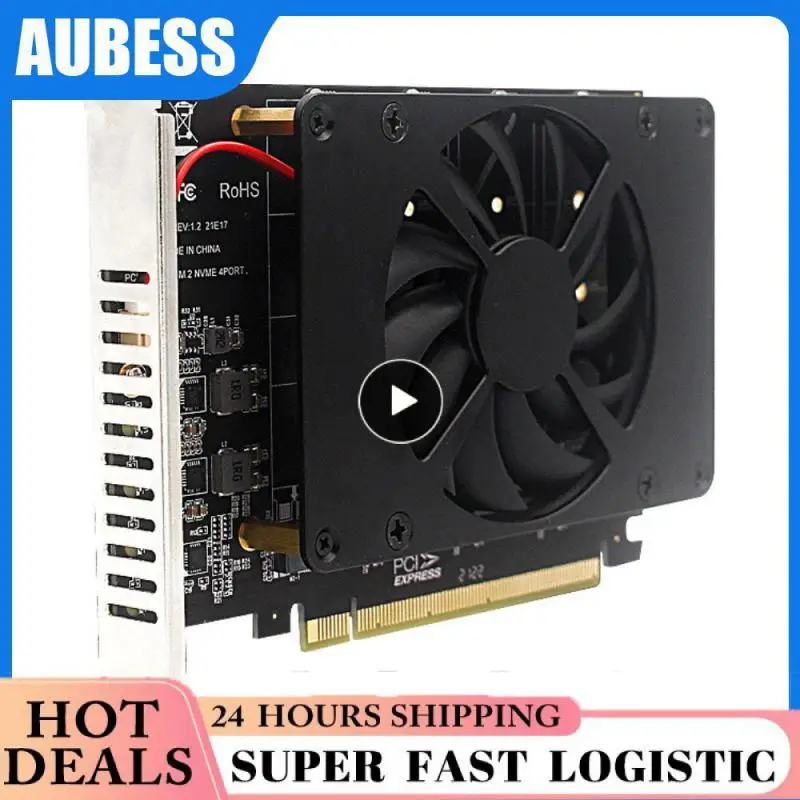 

PCIe адаптер PCI-E X16 NVME M.2 M Key SSD RAID адаптер материнской платы Array PCI-E разделенная карта 4 SSD с охлаждающим вентилятором