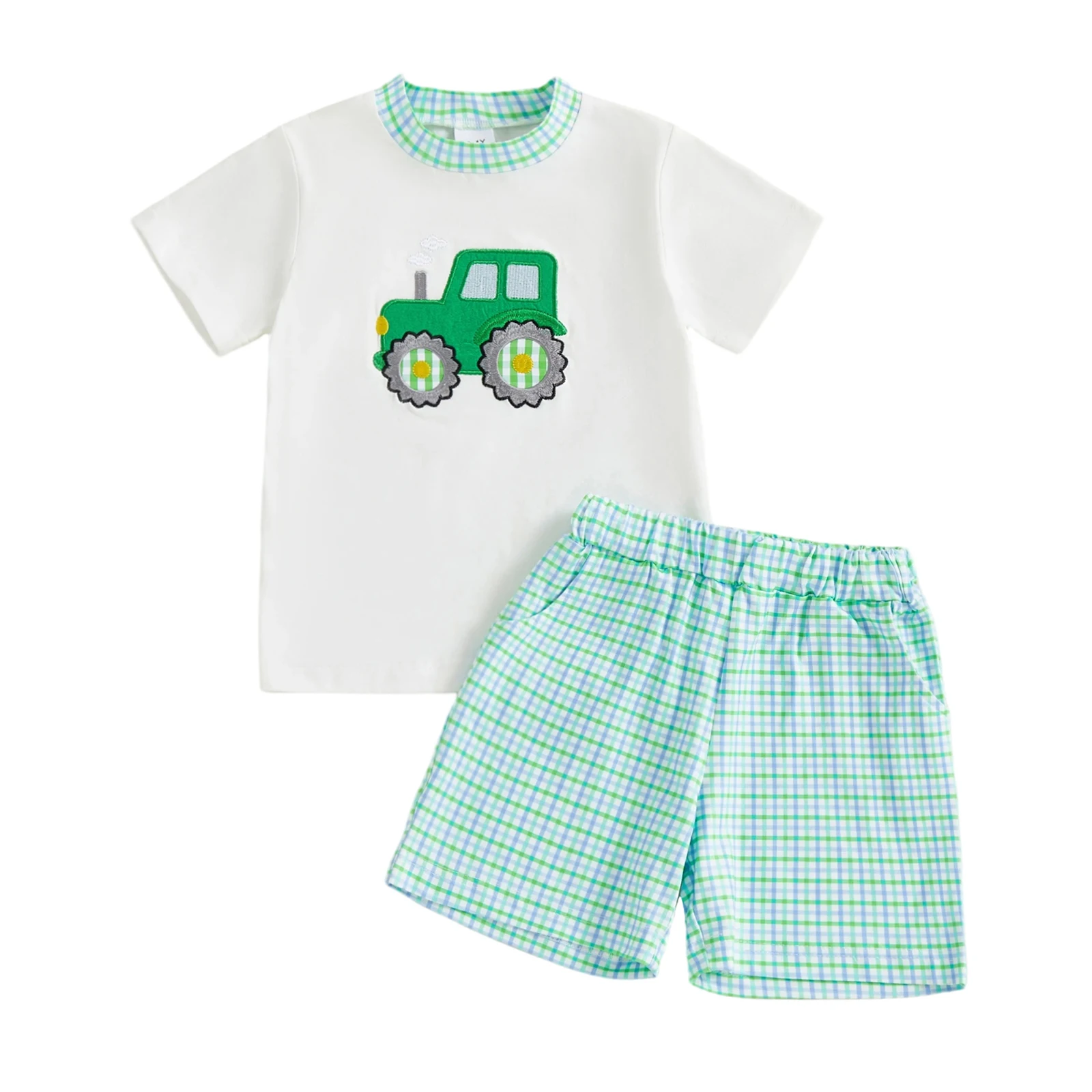 Boys Dinosaur Print T-shirt and Denim Shorts Set Short Sleeve Tee with Elastic Waist Jeans Toddler Outfit for Summer