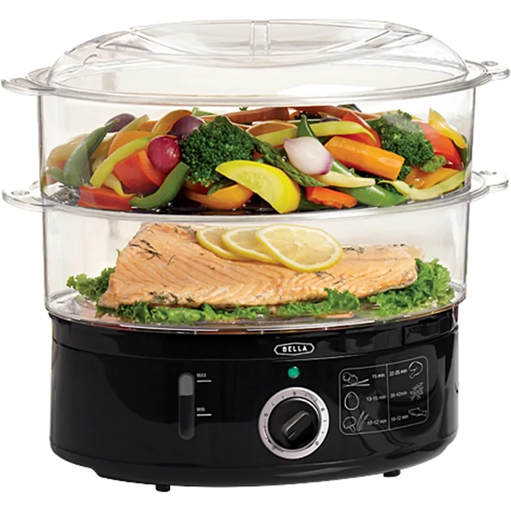 Electric Skillet and Frying Pan with Glass Lid & Two Tier Food Steamer with Dishwasher Safe Lids and Stackable Baskets