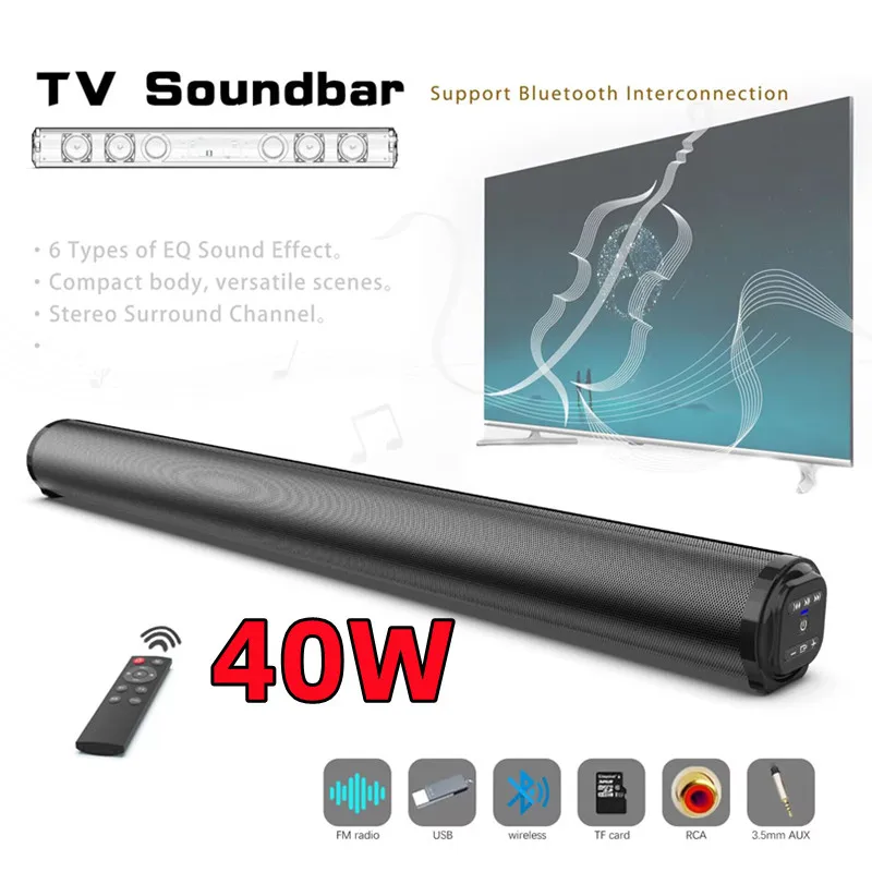 

40W TV soundbar Bluetooth speaker HiFi Stereo surround home theater Echo wall speaker music center with FM radio boombox