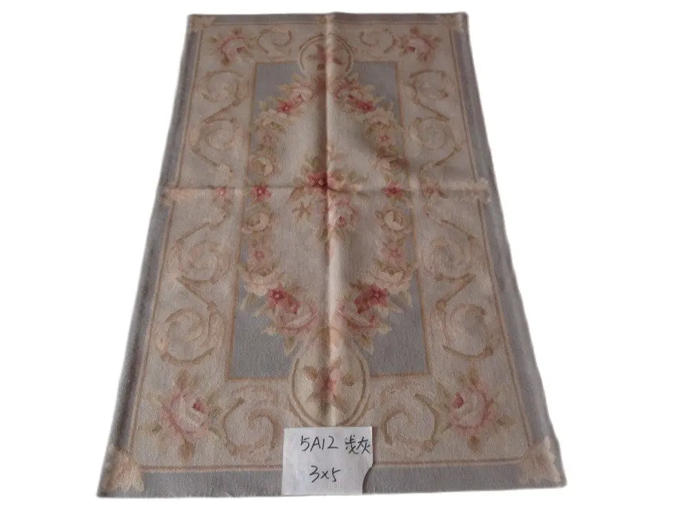 

Free shipping small carpet of 3'x5' Aubusson rugs handmade woolen carpets New design light grey