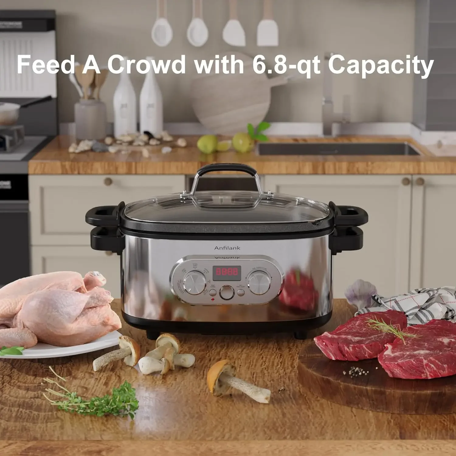 Programmable Slow Cooker with Timer, 6.8 Quart Crock Pot, Presets to Sous Vide, Bake, Sauté, Cook Rice& More, Nonstick Dishwashe 2