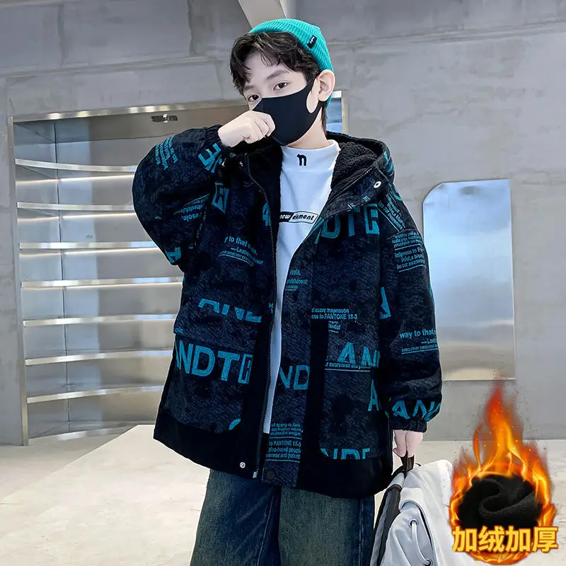 Teenage Boys Oversized Jacket for Autumn Winter New Children's Clothing Cotton Jacket with Thick Fleece Big Boy Parka 방설복