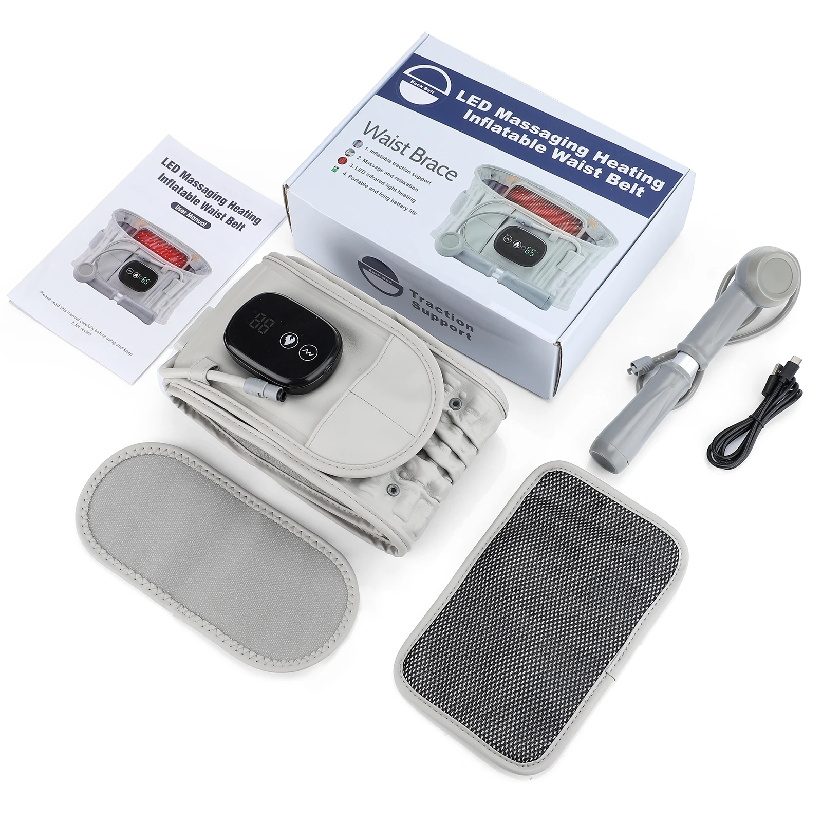 Inflatable Heating Vibration Massage Belt Waist Support Back Relief Fatigue Airbag Abdomen Massager Back Support Belt