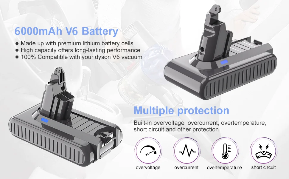 V6 21.6v 6000mAh For Dyson Replacement Battery 18650 Li-ion Battery For Dyson DC58 DC62 Vacuum Cleaner Rechargeable Battery