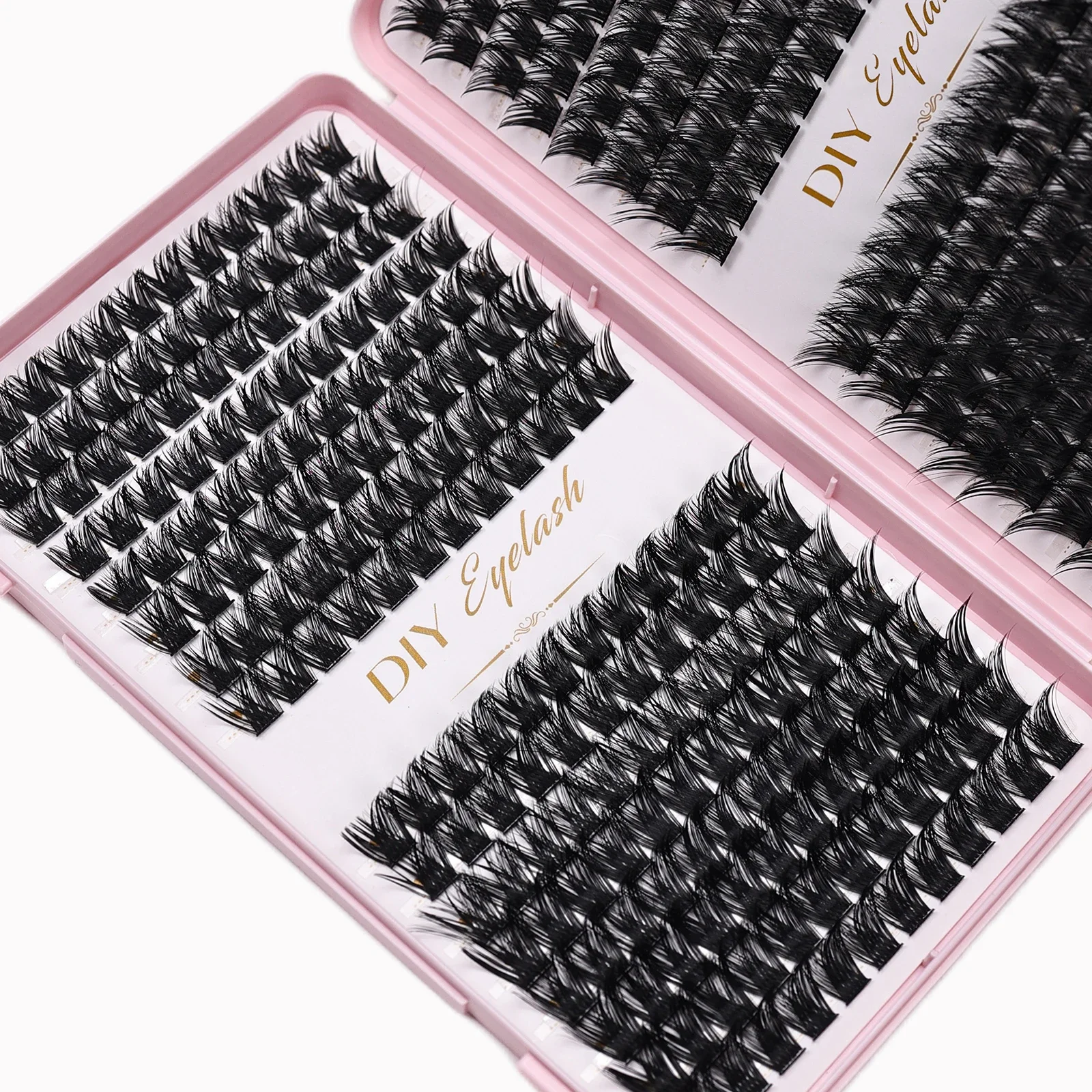 개별 속눈썹 10-14mm 384pcs 클러스터 속눈썹 자연 모양 혼합 트레이 DIY 속눈썹 확장 볼륨 클러스터 속눈썹