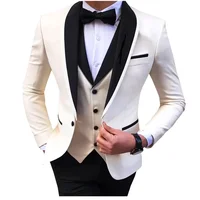 White Mens Suits Men 3 Piece Formal Wedding Shawl Lapel Casual Tuxedos for Prom Groomsmen Suits Men 2024 (Blazer+Vest+Pant) 1