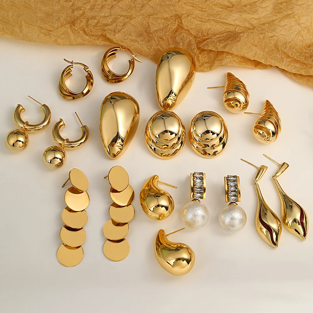 

Punk Gold Color Chunky Dome Thick Teardrop Earrings for Women C-shape Round Coin Earrings Huggie Vintage Jewelry Ear Accessories