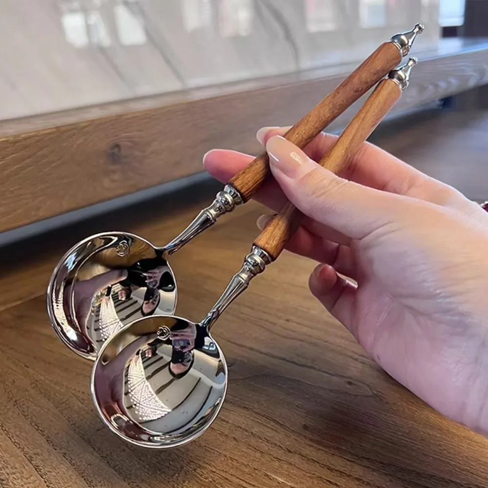 Roestvrijstalen Lepel Servies Met Lange Steel Dikker Roerijs Retro Maaltijdlepel Voor Het Serveren Van Soep En Dessert Dinerservies_voghion.com
