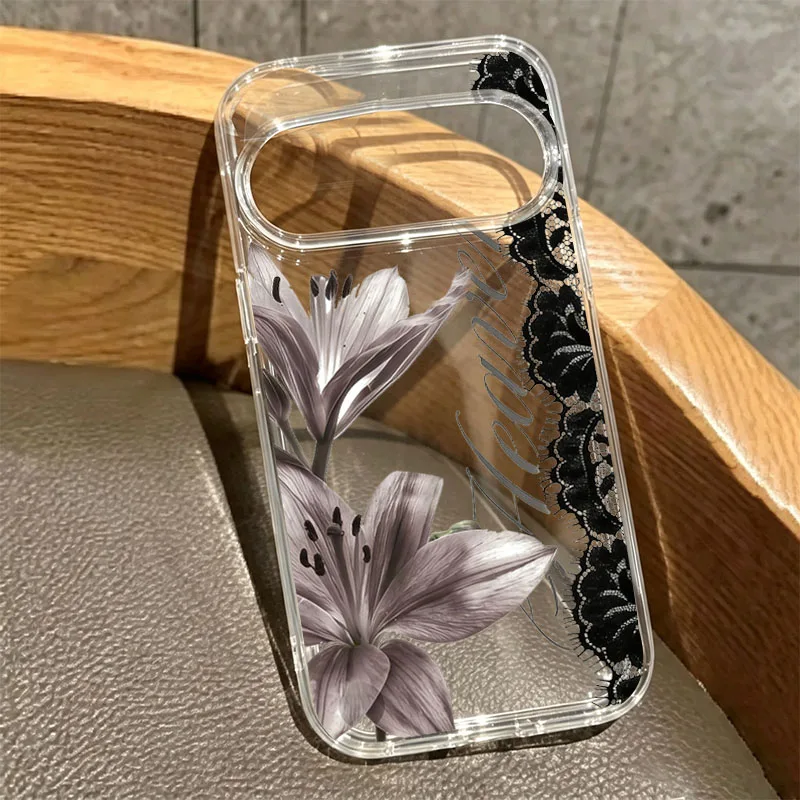 Vintage Lily Floral Clear Phone Case – Elegant Flower Cover