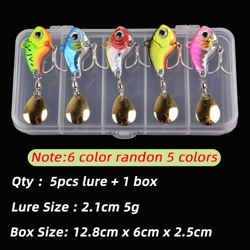 5 adet/kutu Dönen Metal VIB titreşim Yem Spinner Kaşık Balıkçılık Lures 5g-20g Jigs Alabalık Kış Balıkçılık Sert Yemler Pesca Mücadele