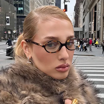 Vintage Oval Sunglasses NEW Women Luxury Brand Designer Small Oval Anti Blue Light Glasses Fashion Retro Men Leopard Eyegalsses