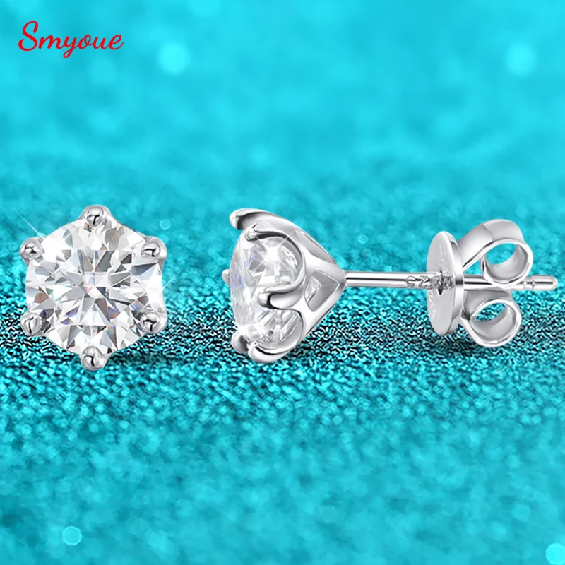 Smyoue Certified 0.2-2Ct D Color Moissanite Orecchini A Bottone Per Donna Oro Bianco 925 Sterling Silver Brilliant Lab Diamond Earring