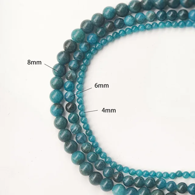 1 Strand Natural Blue Apatite Stone Beads 4/6/8/10/12mm Round Gem Bead for DIY Bracelet Charms Jewelry Making Beaded Wholesale 5