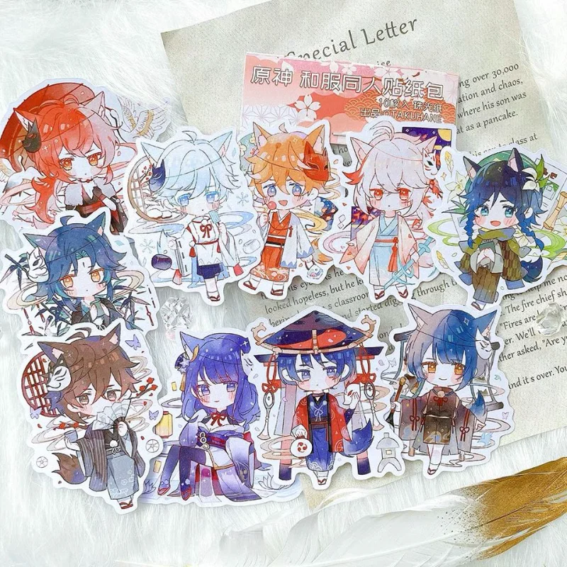 

Genshin Impact Sticker Cosplay Kimono Cute Stickers Balladeer Zhongli Kaedehara Kazuha School Supplies Kid Stationery Anime Gift