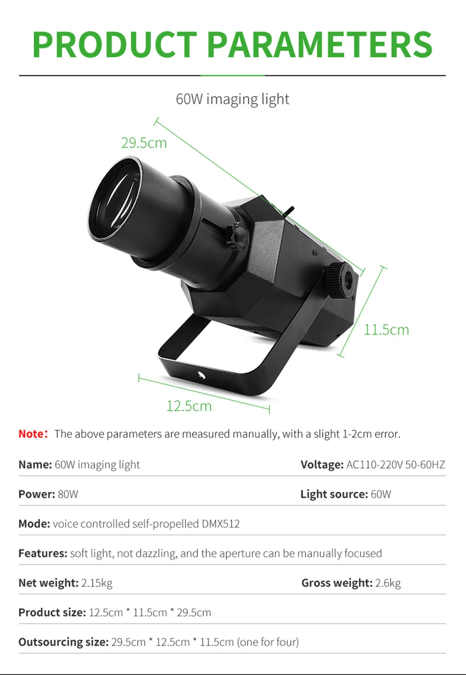 60W LED Imaging Light Stage Follow Profile Spotlight Zoom Warm Light DMX512 90W