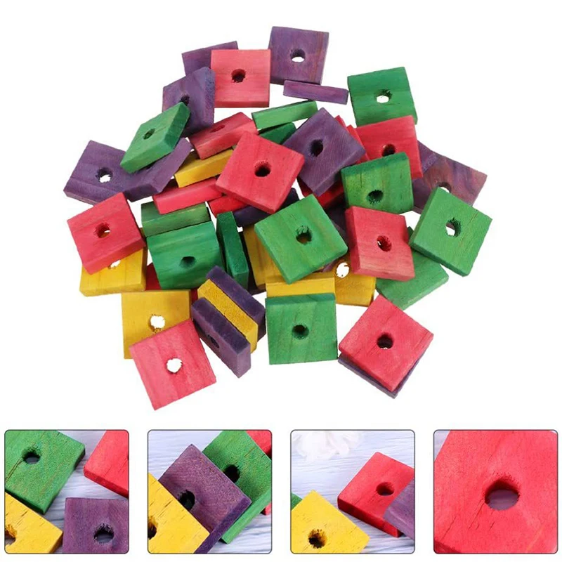 Parrot chews on toys, DIY birdcage colorful wood pieces, wooden beads, and wooden sticks spliced bird toys parrot supplies