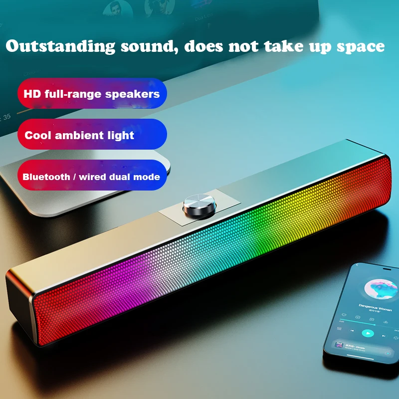 

USB Bluetooth-compatible Powerful Computer Speaker Bar Subwoofer Bass Speaker Surround Sound Box LED