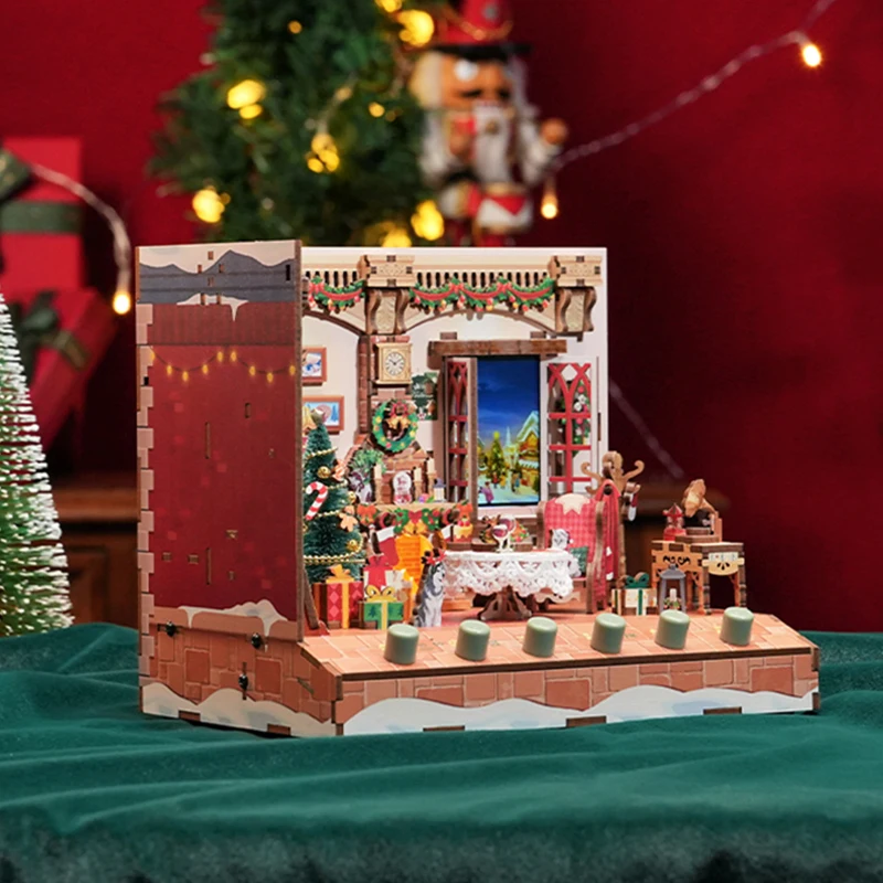DIY Christmas Casa Wooden Doll Houses Miniature Building Kits with Furniture USB Power Sound Dollhouse for Adults Birthday Gifts 3