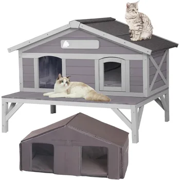 Outdoor Cat House Weatherproof Large Cat Shelter with 100% Insulated Liner for Multiple Cats, Cat Condos for Indoor Cats 2