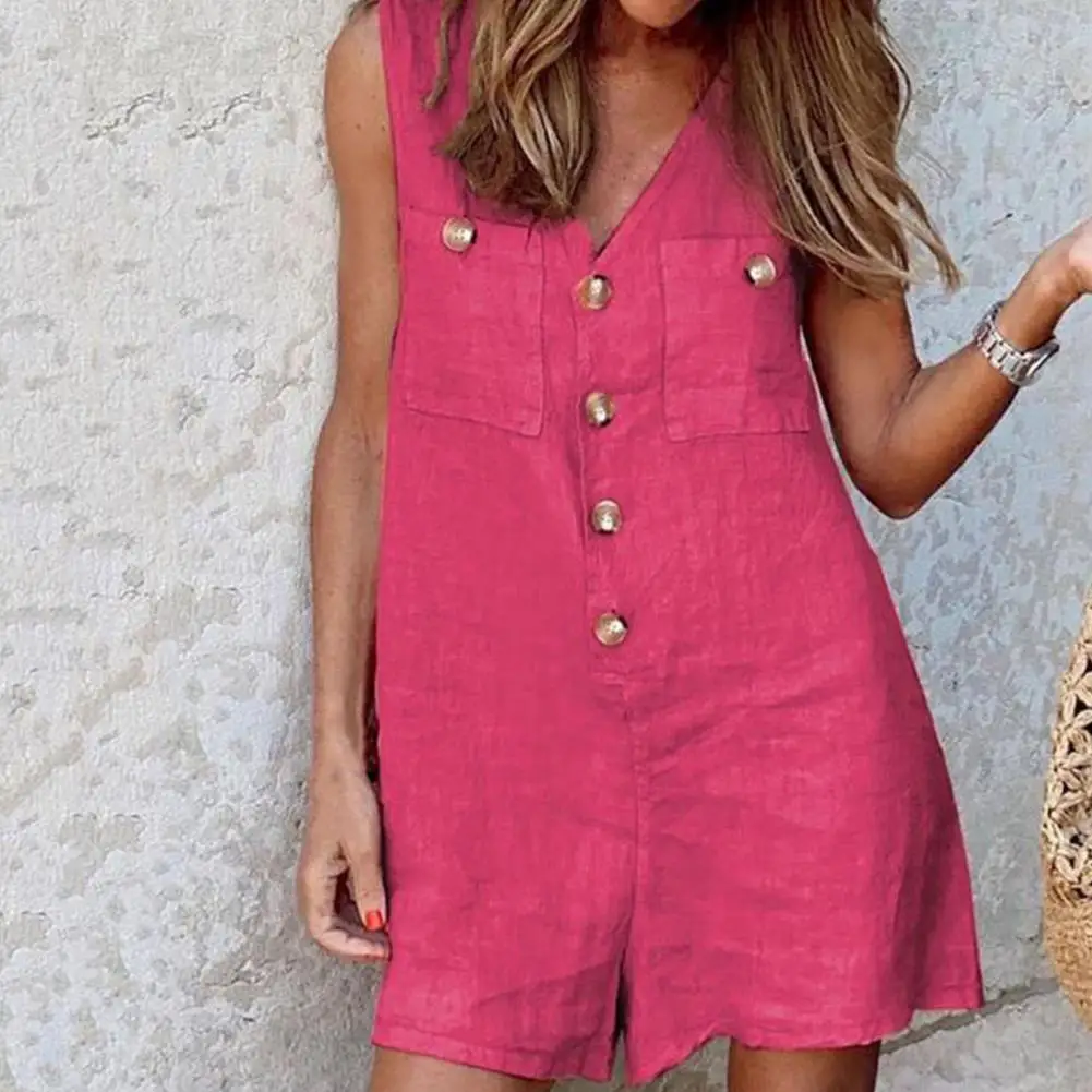 Stylish Women V Neck Sleeveless Rompers 2023 Summer Jumpsuits Short Playsuits Casual Solid Loose Beach Overalls Oversized