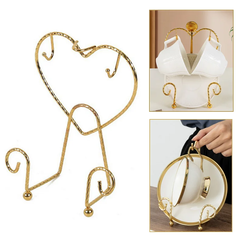 Coffee Tea Cup Holder Piattino Bird Gilded Golden Iron Storage 2 Layer 6 Ganci Mug Rack Stendibiancheria Scaffale Appeso Display Da Cucina