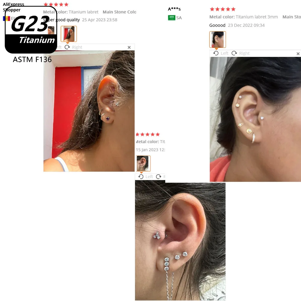 5Pcs ASTM F136 Titanium Earrings Pierc Studs Triangle Labret Stud Helix Ear Cartilage Lip Bar Body Piercing Jewelry Wholesale