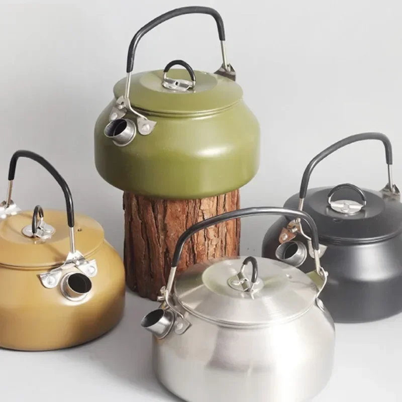 1L/1.2LOutdoor stainless steel kettle travel hike camping large capacity kettle teapot picnic camping equipment supplies