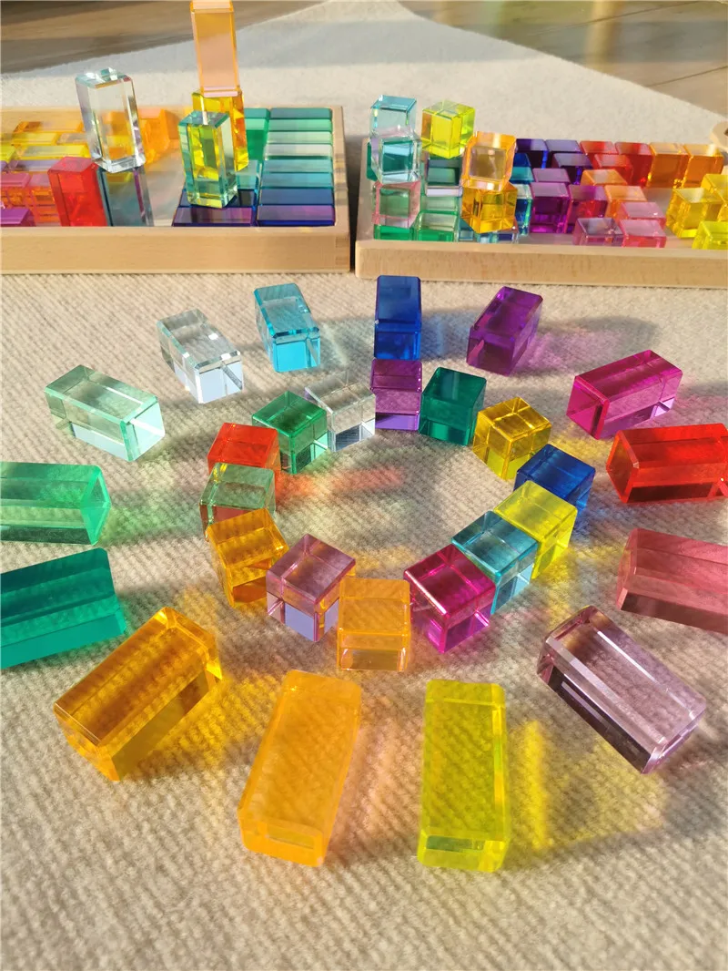 New Design Montessori Toys See Through Rainbow Lucite Stacking Blocks Acrylic HighTransparent for Kids Open Play stacking blocks