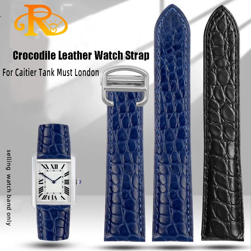 18 20 22Mm Bracciale In Pelle Di Coccodrillo Per Caitier Tank Must London Cle De Cartier Cinturino In Pelle W5200027/24 W5200005 Cinturino Per Orologi