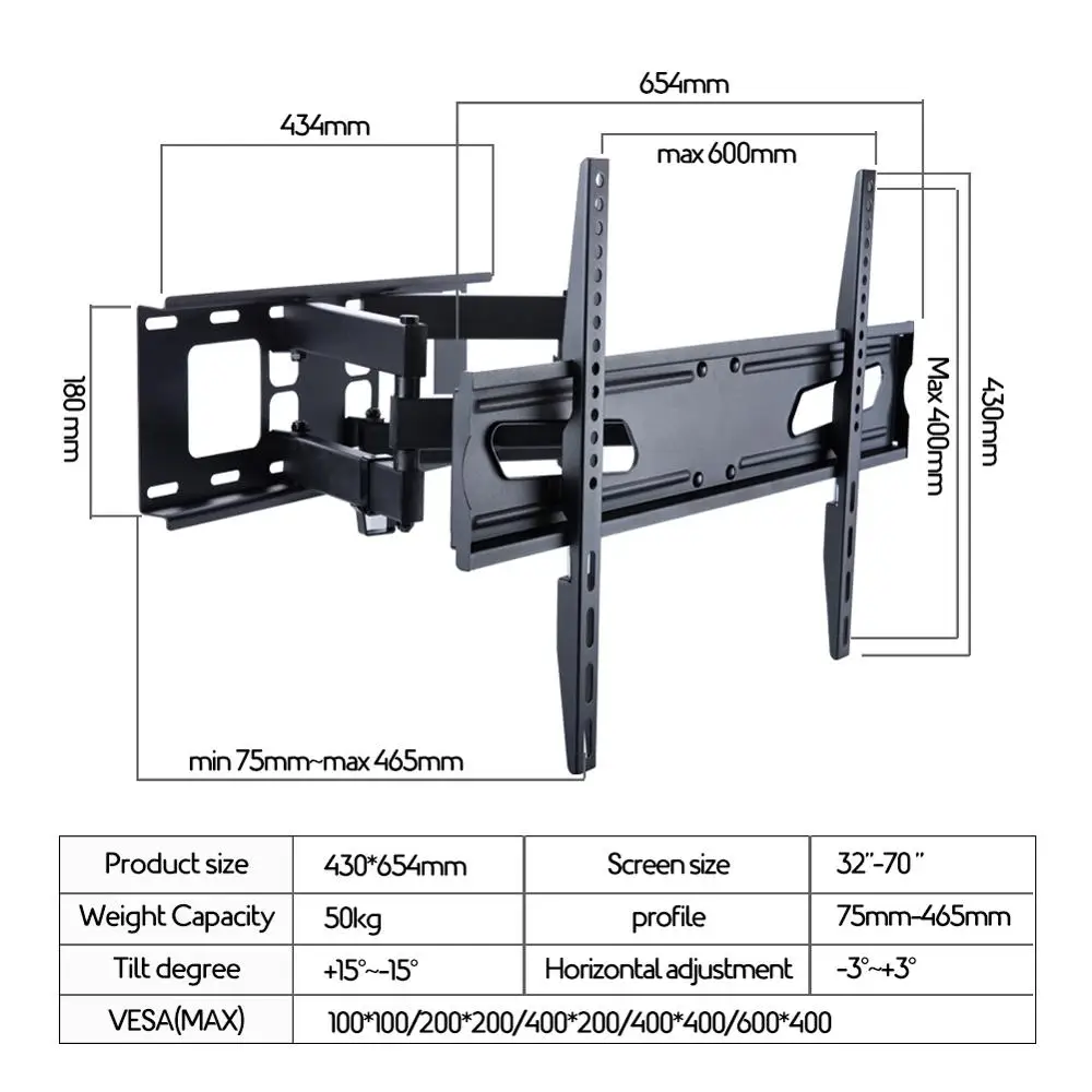 Soporte de TV con Movimiento Total para Pared - Bracket de Pared de  Servicio Pesado para TV VESA de 32 a 75 Pulgadas (75kg) - Brazo Articulado