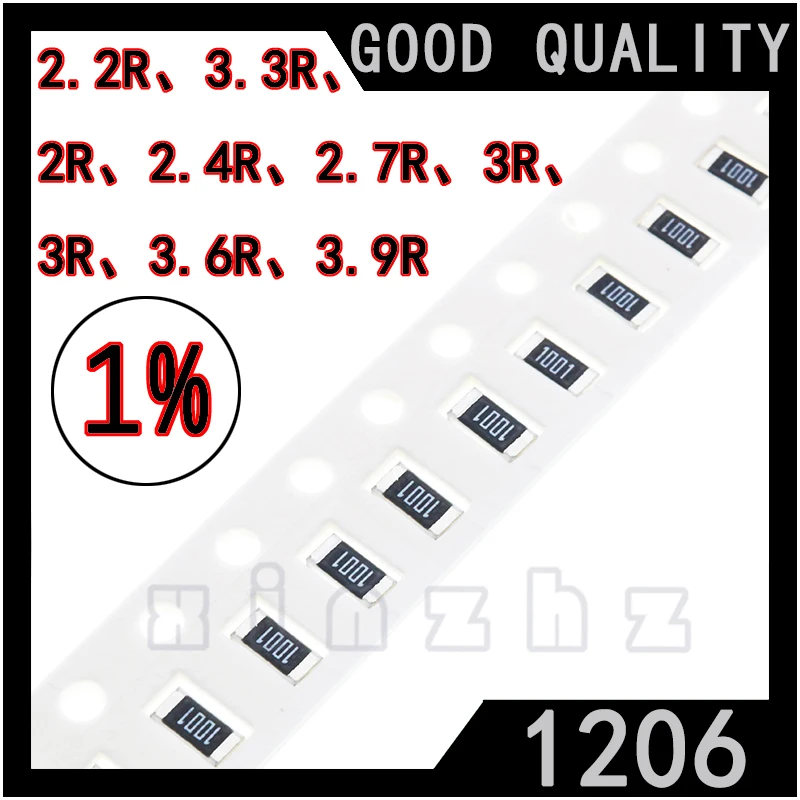 100PCS SMD 1206 Chip Resistor 1% High Precision Chip Fixed Resistance 2RΩ 2.2R 2.4R 2.7R 3R 3.3R 3.6R 3.9R 0.25W 1/4W