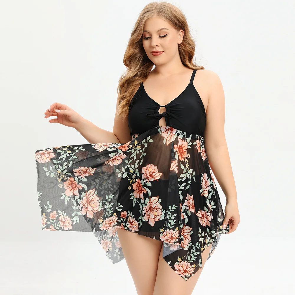 

Plus Size 5XL 150kg Two Piece Women Bikini Set Summer Floral Printed Spaghetti Strap Swimwear Bathing Swimsuits