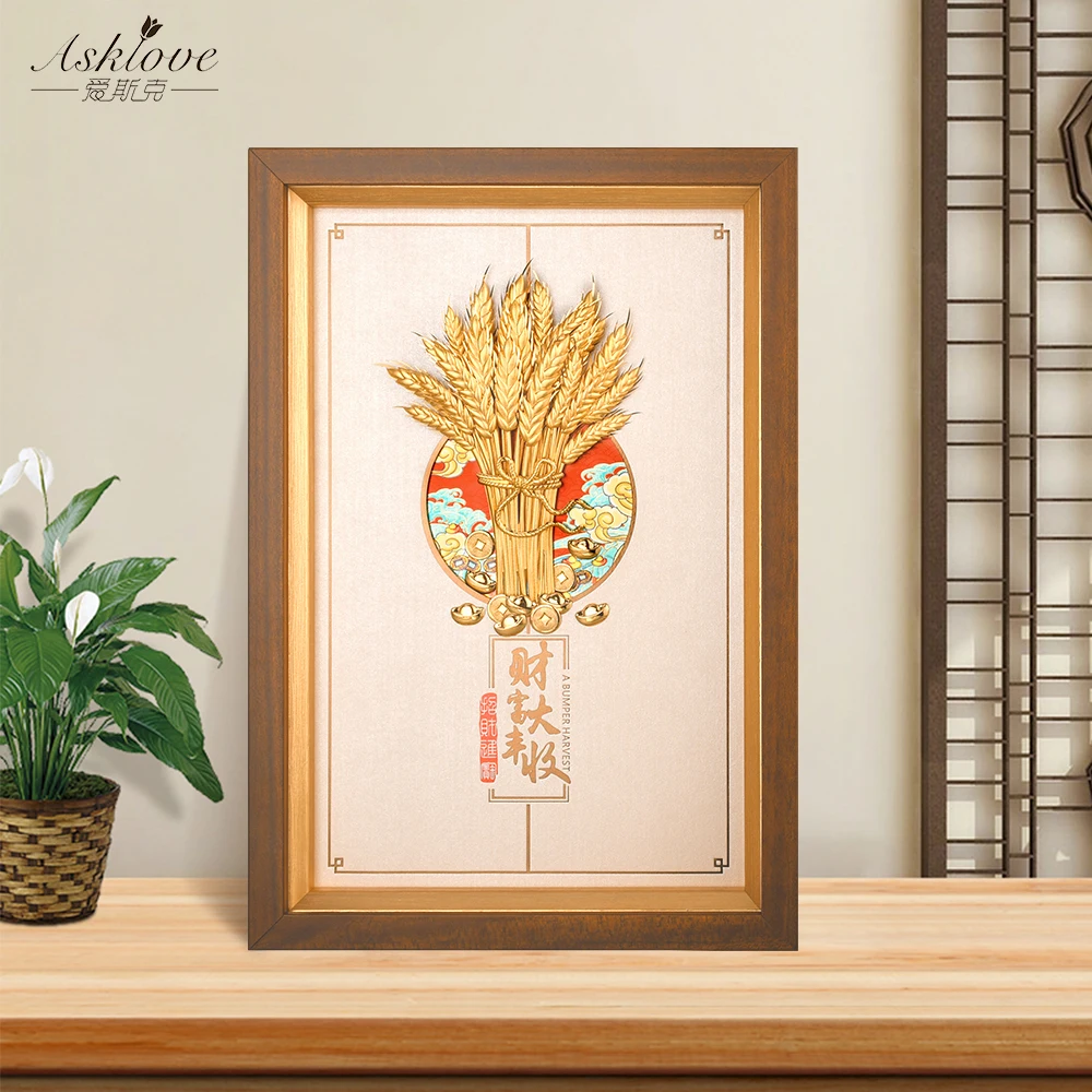 

Wheat Ears Flower Pictures Gold Foil Painting Fengshui Lucky Wealth Decor Gold Barley Painting Business is Booming Opening Gift