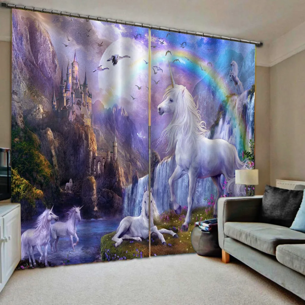 

Dream Decoration curtains 3D Curtain Luxury Blackout Window Curtain Living Room horse rainbow curtains