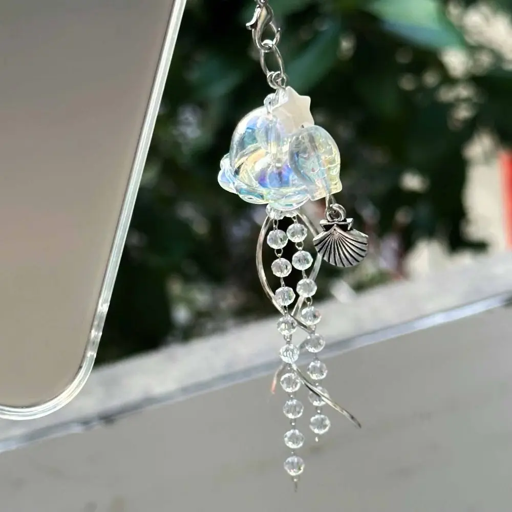 Jellyfish Tassel Y2K Jellyfish Mobile Key Chain Sea Shell Fish Korean Phone Charm Keycord Beads Chain Jellyfish Beaded Pendent
