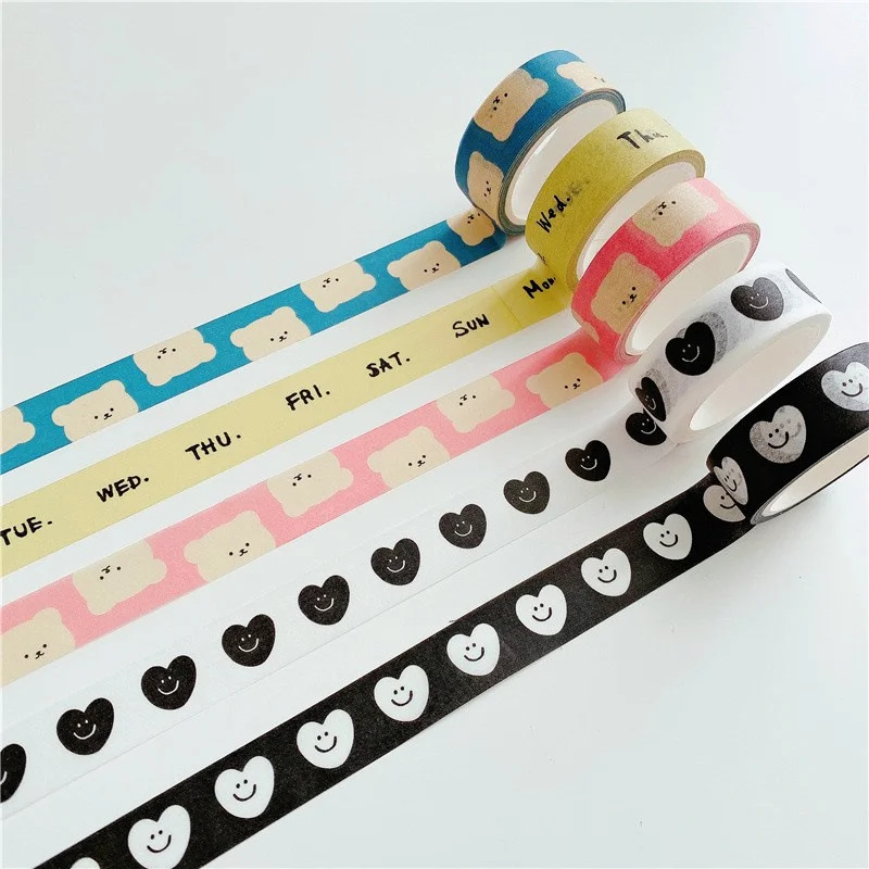 Black White Love Heart Decorative Adhesive Tape Masking Washi Tape Diy Scrapbooking Sticker Label Japanese Stationery adhesive tape washi tape adhesive tapes masking tape decorative tape decoration tape collage tape