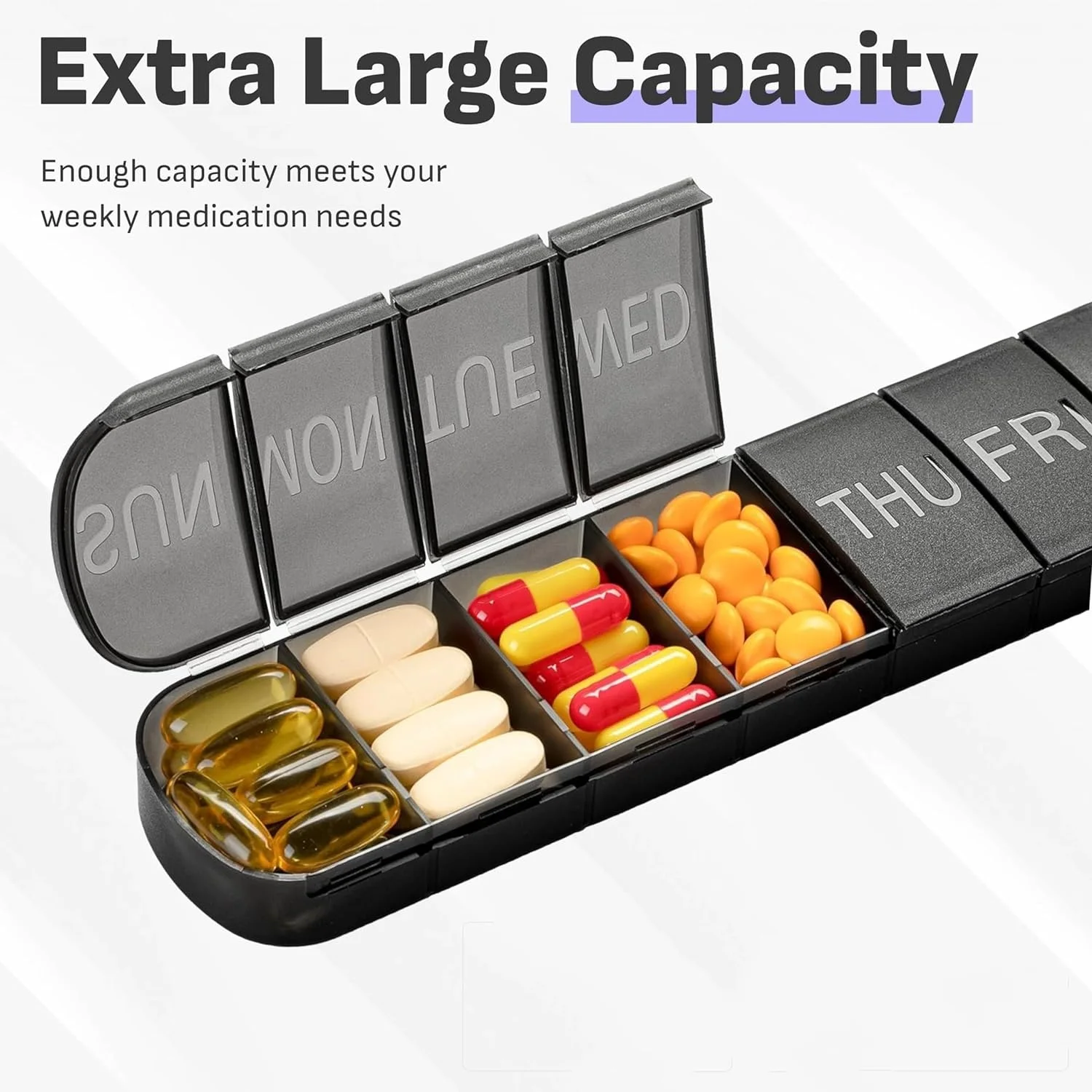 Compact Weekly Pill Organizer and Travel Pill Case