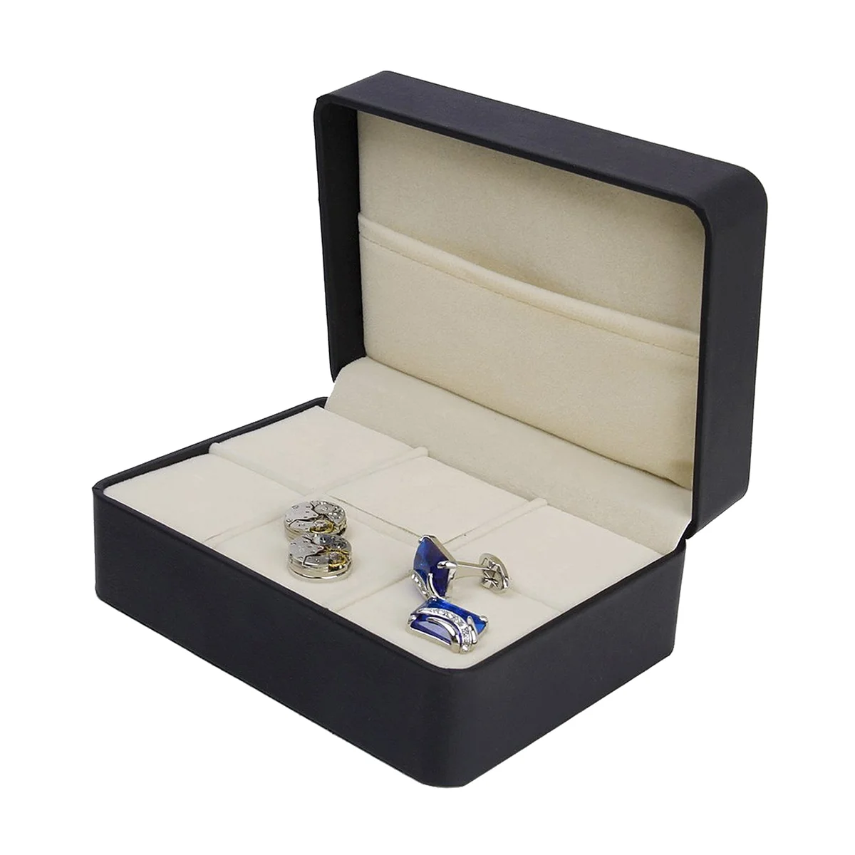 6-Compartment Cufflink Necktie Tie Clip Bar Storage Display Case Box (Black)