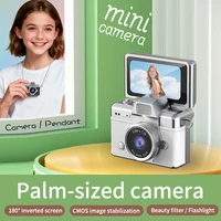 Thumb Camera Retro Mini Digital Camera 1.47-inch HD 180° Flip Selfie Screen Portable Camera Keychain CCD with 8/32GB Card