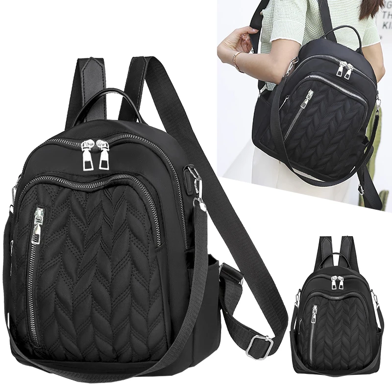 Vielseitiger Alltags-Rucksack aus Geprägtem Nylon Trendiges Einfarbiges Schwarz, Komfortable Gepolsterte Träger für Alle Täglichen Freizeitaktivitäten