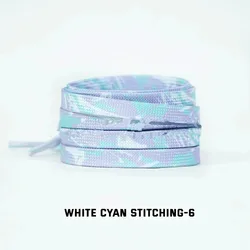 Dazzling Blue Striped Tie - Dye Gradient Flat Shoelaces - Vibrant Unisex Sneaker Laces - 160cm (White Cyan Violet)