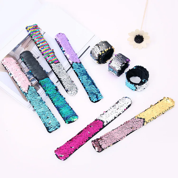 5Pcs Glitter Slap Mermaid Bracelets Sequin Wristband Toys Party Favors Baby Shower Decoration Piniata Fillers